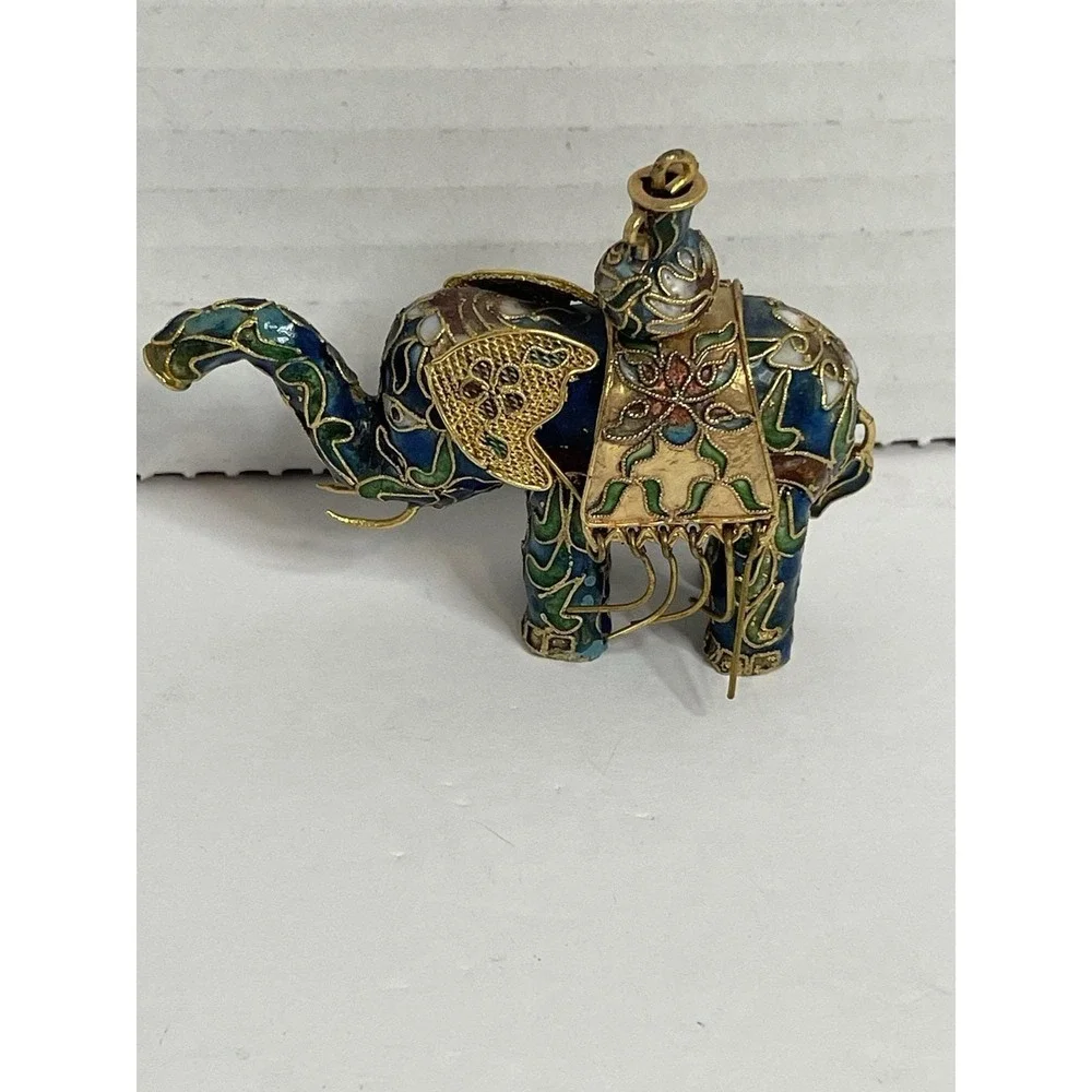 Elephant Enamel Cloisonne Lucky Elephant Figurine Trunk Up 1.5